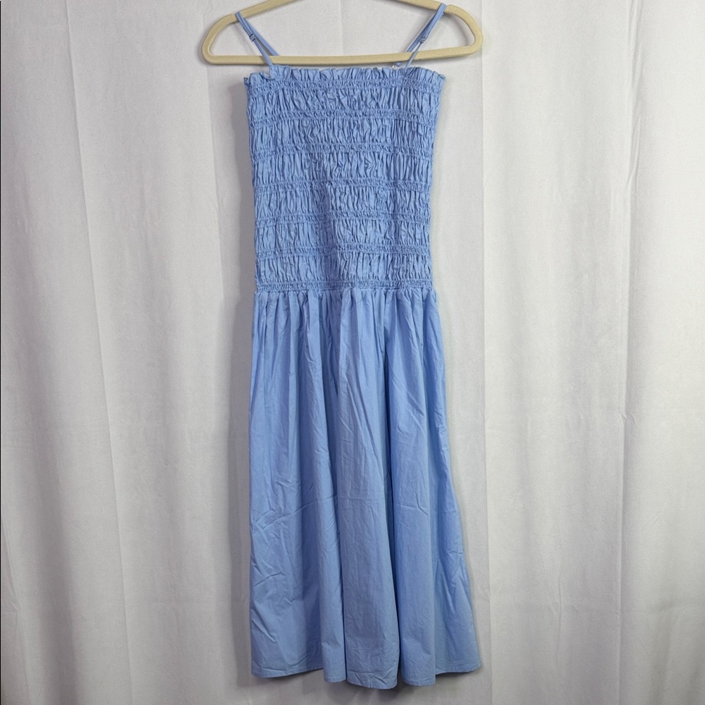 One Clothing Summer Dress Adjustable Spaghetti Straps Light Blue Smocked